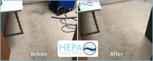 Carpet cleaning equipment on carpet before and after professional cleaning